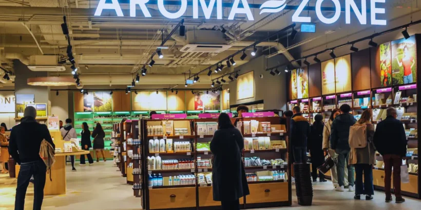 Boutique Aroma-Zone aux halles de Cavaillon, cosmétiques naturels et ambiance marché provençal