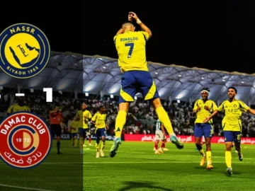 Cristiano Ronaldo célèbre le 4-1 d’Al-Nassr contre Damac FC.