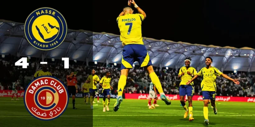 Cristiano Ronaldo célèbre le 4-1 d’Al-Nassr contre Damac FC.