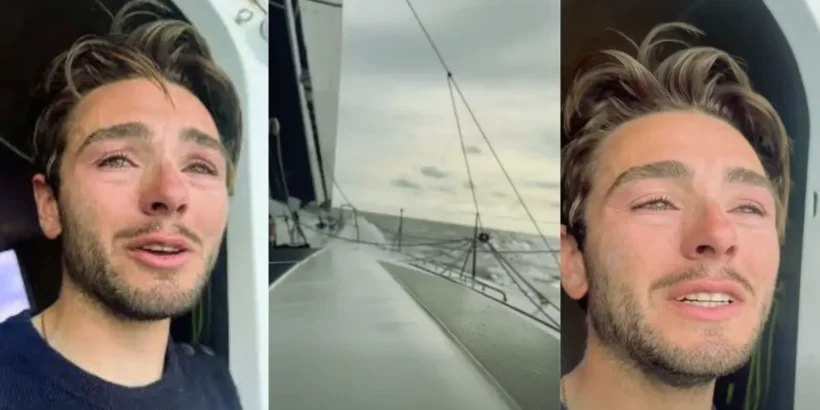 Anatole Facon à bord de son Class40 après une collision avec une baleine dans l’Atlantique