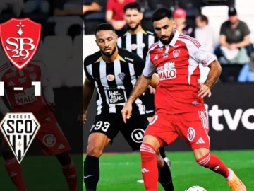 Sbaï égalise pour Angers face à Brest lors du nul 1-1.