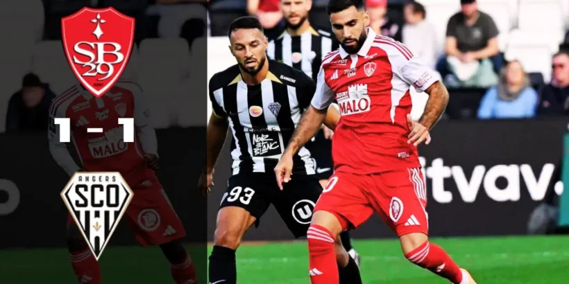 Sbaï égalise pour Angers face à Brest lors du nul 1-1.