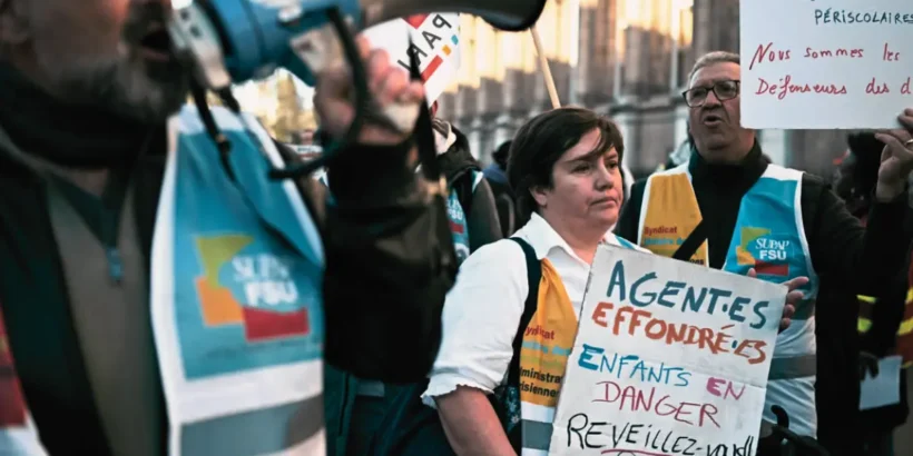 Grève des animateurs périscolaires devant la Dasco à Paris.