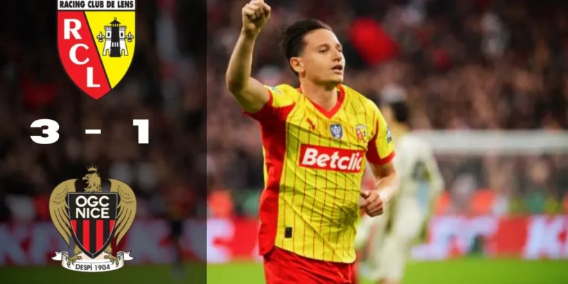 Florian Thauvin célèbre son but avec le RC Lens face à Nice en finale Coupe de France