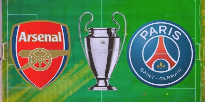 Les joueurs d’Arsenal et du Paris Saint-Germain avant la finale de Ligue des champions à la Puskás Aréna de Budapest.