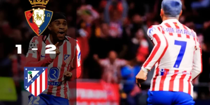 Les joueurs de l’Atlético Madrid célèbrent leur victoire 2-1 contre Osasuna à El Sadar.