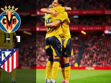 Villarreal célèbre un but contre l’Atlético Madrid.