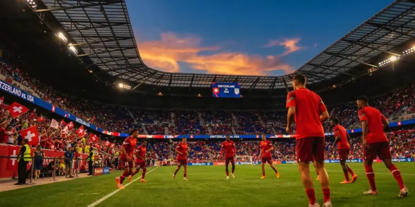 Joueurs de la Suisse et du Canada en action lors d’un match décisif de la Coupe du monde 2026 à Vancouver.
