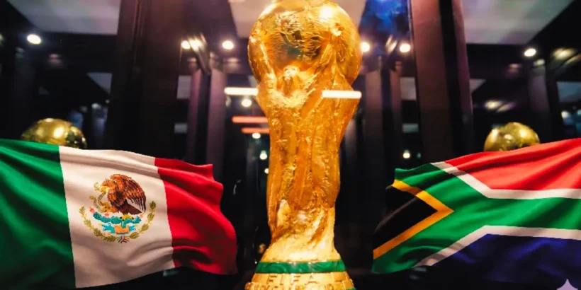 Affiche Mexique-Afrique du Sud lors du match inaugural de la Coupe du monde 2026 à Mexico.