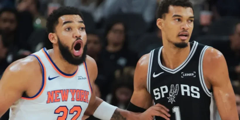 Victor Wembanyama en action face aux Knicks pendant le premier match des Finales NBA 2026 à San Antonio.