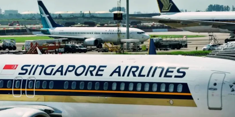 Avion Singapore Airlines à l’aéroport de Singapour.